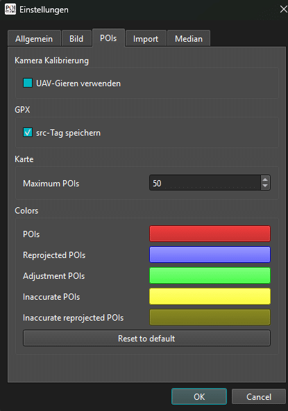 Darstellung eines Einstellungsmenüs in POIStudio zur Darstellung von POIs.