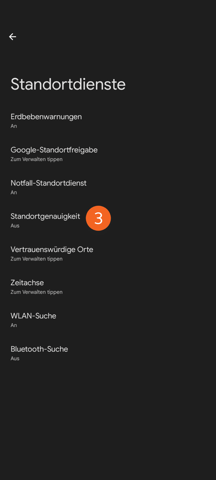 Abbildung des Menüs für Standortdienste auf einem Android-Smartphone.