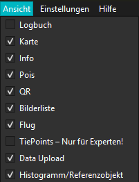 Abbildung des Auswahlmenüs zur Ansicht in POIStudio.