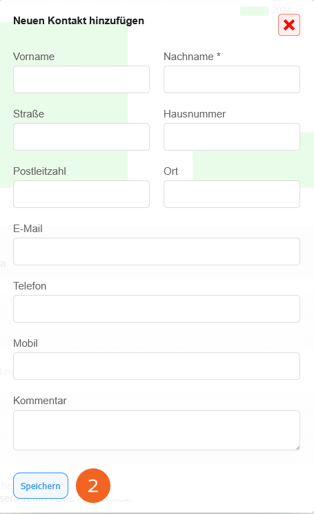 Abbildung des Menüs zum Hinzufügen eines neuen Kontaktes mit den entsprechenden Textfeldern und einer Schaltfläche zum Speichern innerhalb der POICloud.