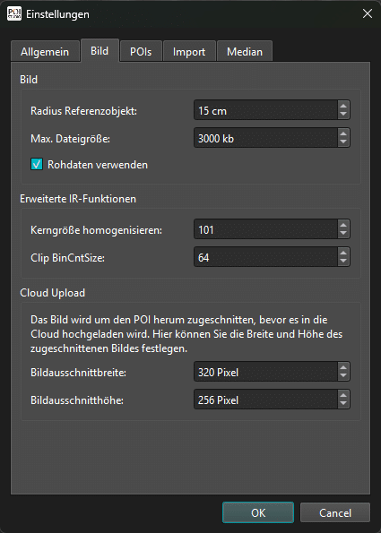 Darstellung eines Einstellungsmenüs in POIStudio zu Bildeigenschaften bei Wärmebildern.