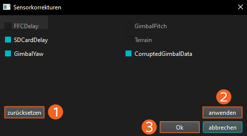 Einstellungsmenü zur Vornahme von Sensorkorrekturen in POIStudio.