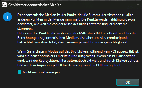 Abbildung eines Infotextes in POIStudio zum gewichteten geometrischen Median.