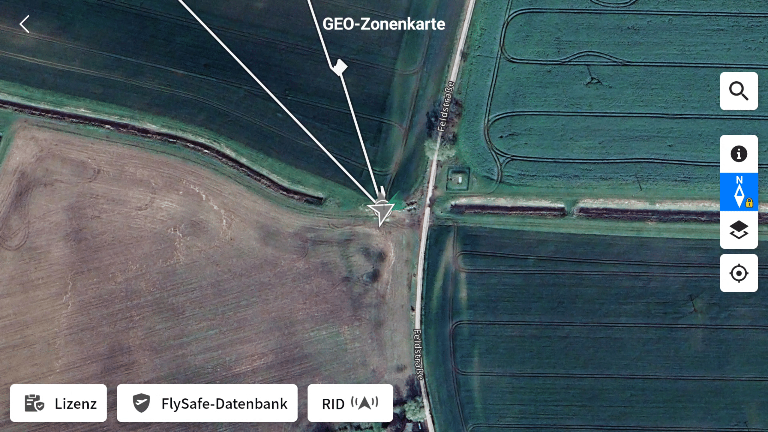 Abbildung der Geo-Zonenkarte innerhalb der DJI Pilot 2 App zur Einrichtung einer Remote-ID