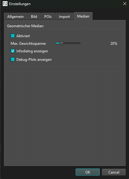 Darstellung eines Einstellungsmenüs in POIStudio zum Geometrischen Median.