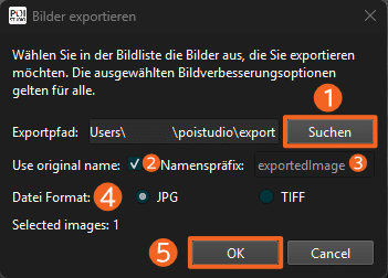 Abbildung des Menüs zum Export von Bildern in POIStudio.