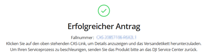 Abbildung einer Antragsbestätigung innerhalb von DJI Maitenance.
