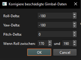 Einstellungsmenü zur Korrektur beschädigter Gimbal-Daten in POIStudio